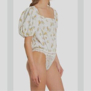 INTIMATELY FREE PEOPLE ANGELA FLORAL PRINT BODYSUIT SQUARE NECK COTTON BODYSUIT